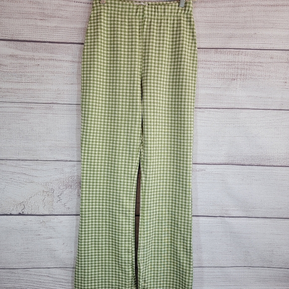 Urban Outfitters Naomi Flare Pants Green and White Checkered Size Small - Picture 3 of 6